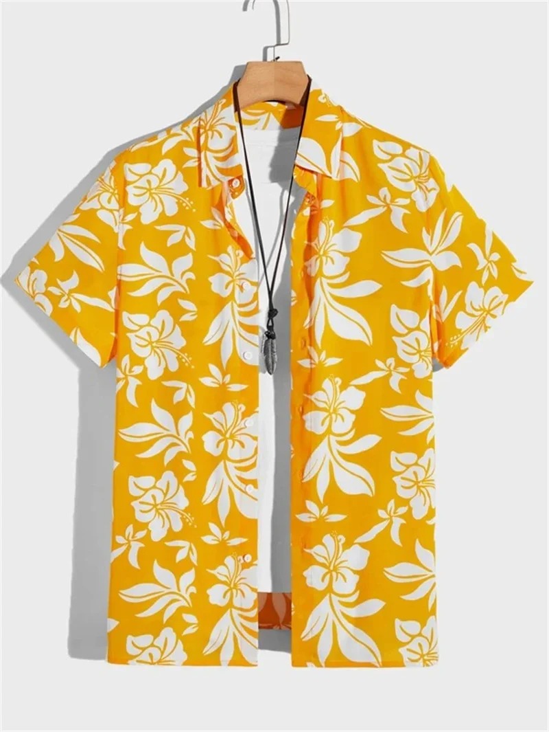 Homme Chemise Hawaiienne Manches Courtes à Imprimé Tropical et Boutonnage Devant