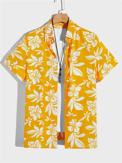 Homme Chemise Hawaiienne Manches Courtes à Imprimé Tropical et Boutonnage Devant
