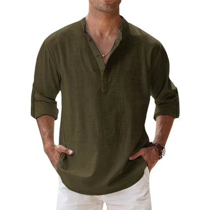 Homme Chemise Henley Manches Longues col Boutonné Coupe Ample