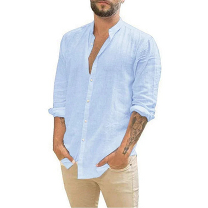 Homme Chemise Longue Manche avec Col Mao et Boutons