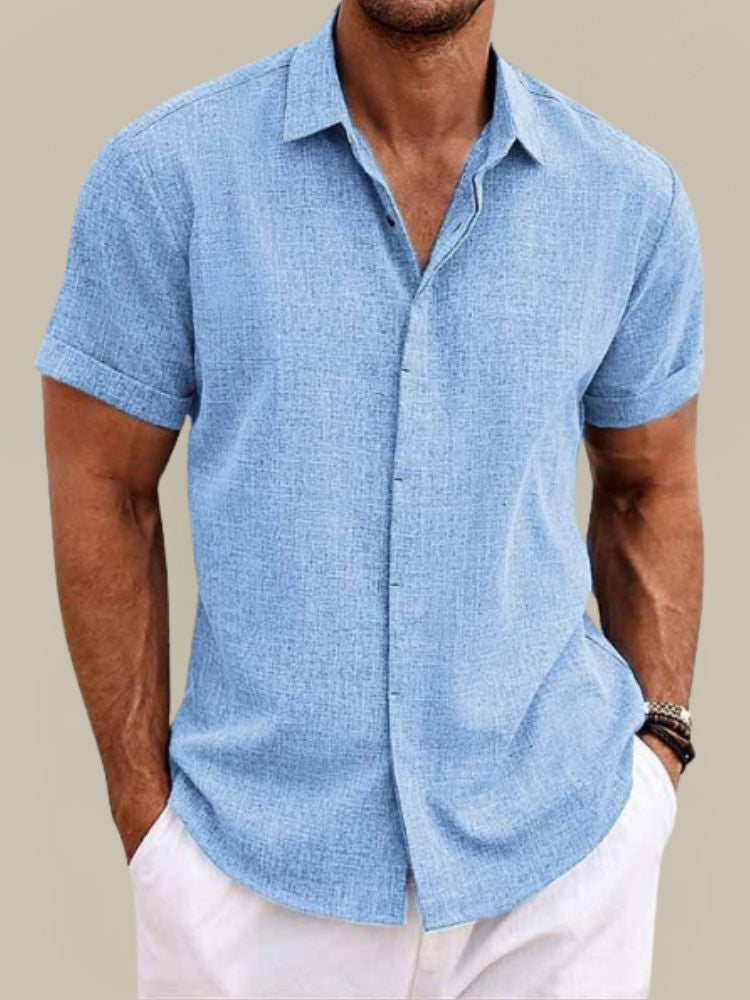 Homme Chemise Manches Courtes à Col Polo et Boutonnage Caché