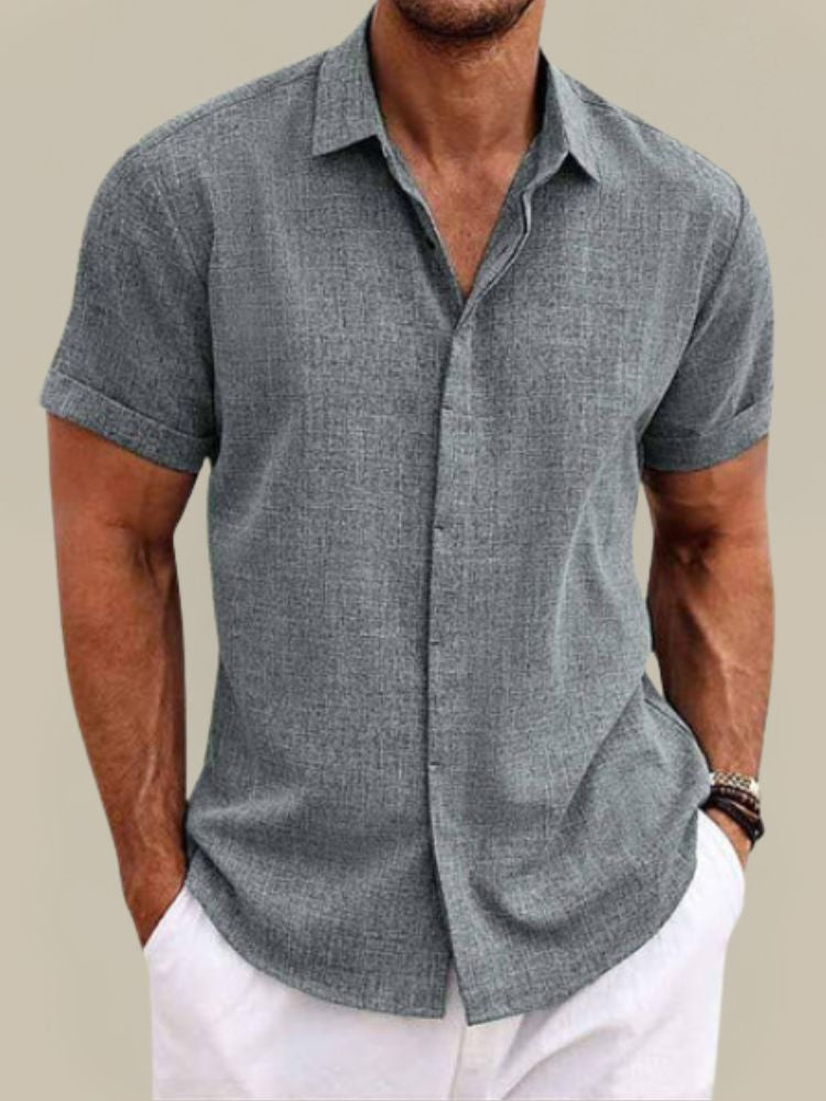 Homme Chemise Manches Courtes à Col Polo et Boutonnage Caché
