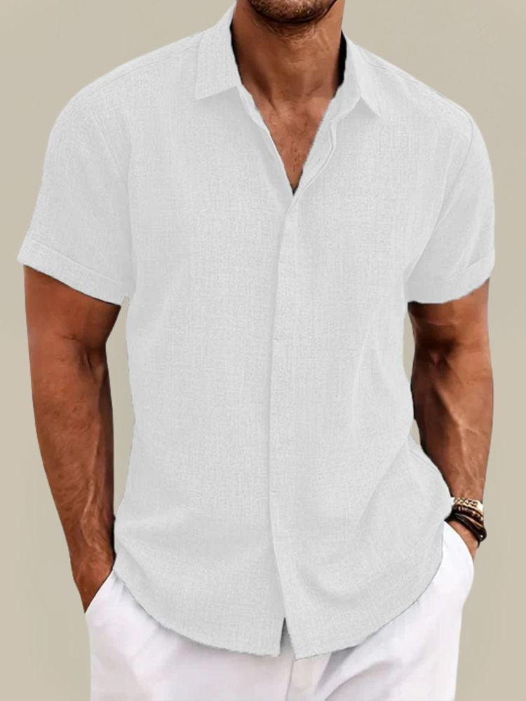 Homme Chemise Manches Courtes à Col Polo et Boutonnage Caché