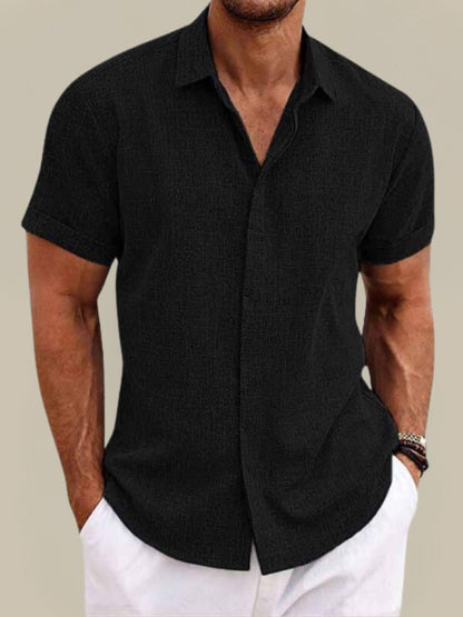Homme Chemise Manches Courtes à Col Polo et Boutonnage Caché