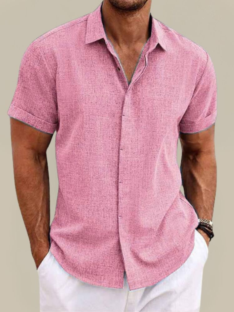 Homme Chemise Manches Courtes à Col Polo et Boutonnage Caché