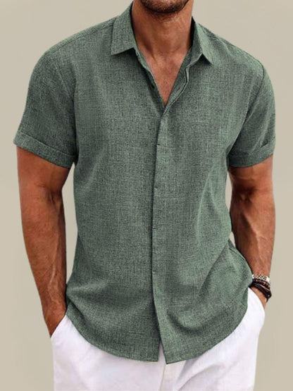 Homme Chemise Manches Courtes à Col Polo et Boutonnage Caché