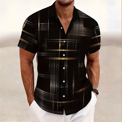 Homme Chemise Manches Courtes à Imprimé Géométrique et Col Rabattu