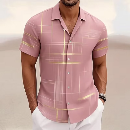 Homme Chemise Manches Courtes à Imprimé Géométrique et Col Rabattu