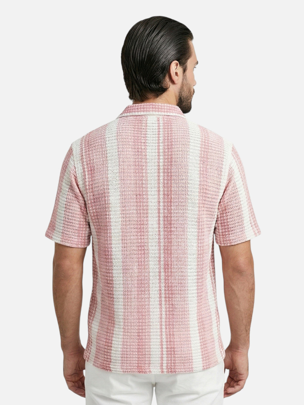 Homme Chemise Manches Courtes à Rayures Verticales avec Col Chemisier