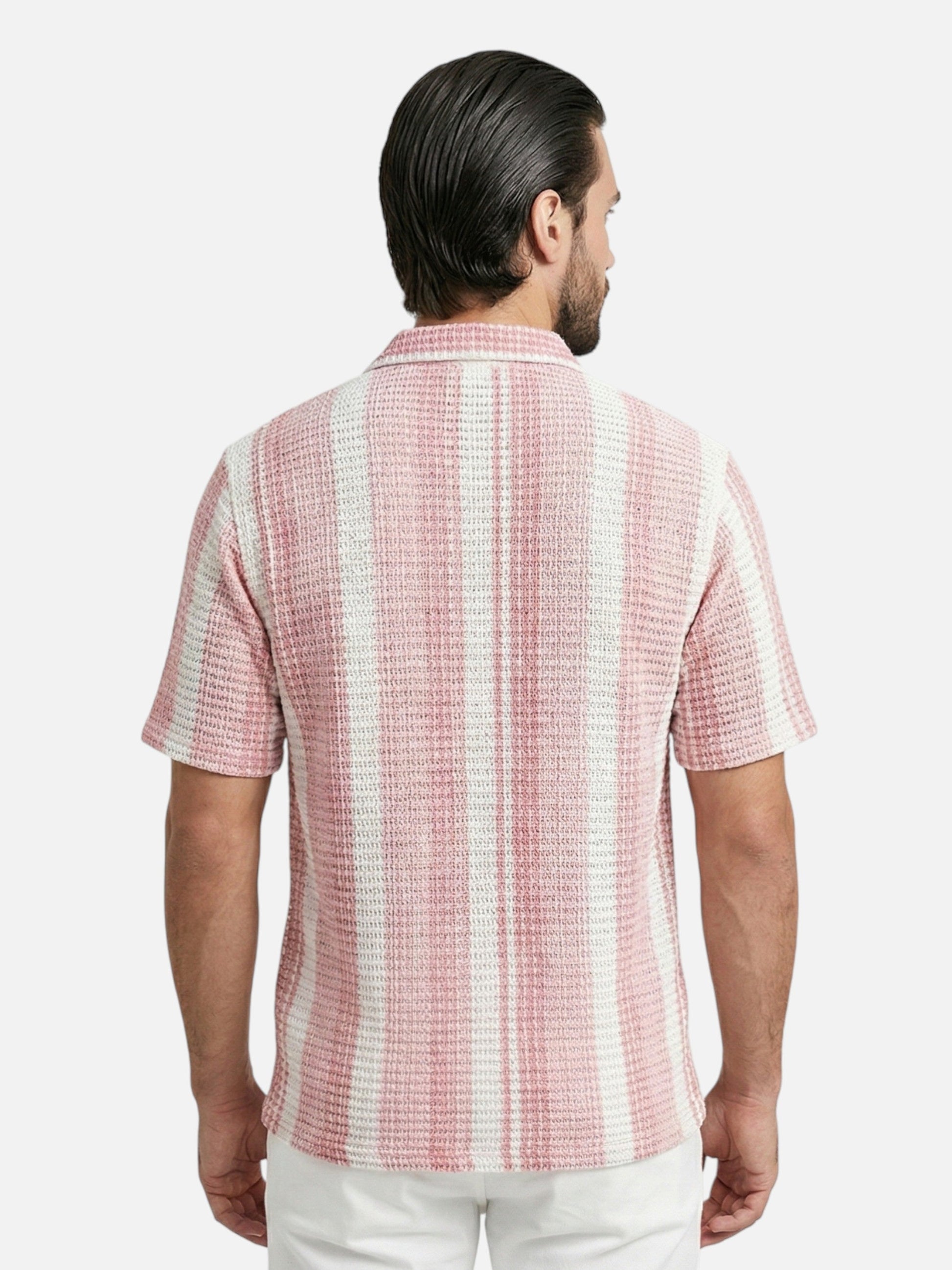 Homme Chemise Manches Courtes à Rayures Verticales avec Col Chemisier