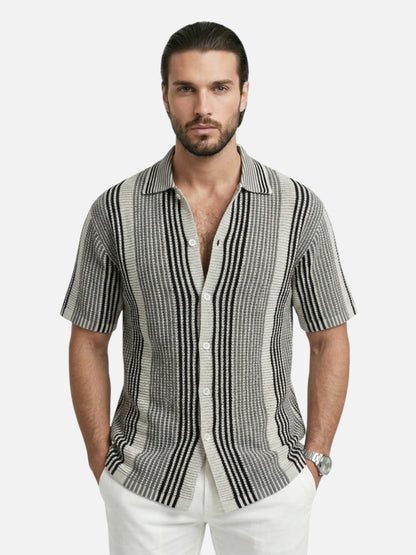 Homme Chemise Manches Courtes à Rayures Verticales avec Col Chemisier