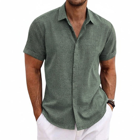 Men's Short Sleeve Shirt with Classic Collar and Buttons - 1