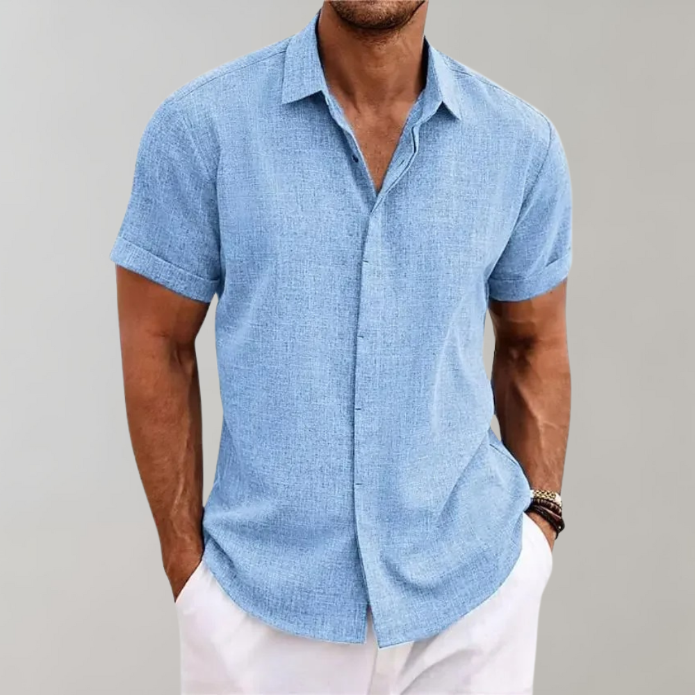 Homme Chemise Manches Courtes avec Col Classique et Boutons