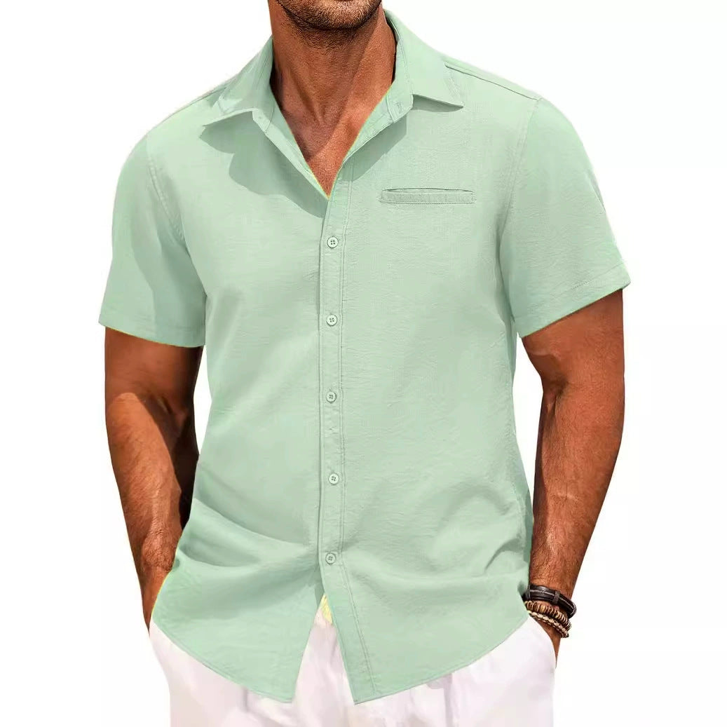 Homme Chemise Manches Courtes avec Col Classique et Poche Poitrine