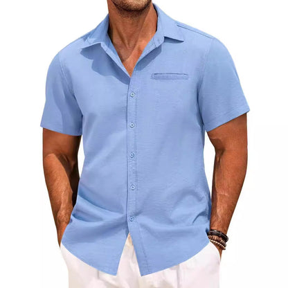Homme Chemise Manches Courtes avec Col Classique et Poche Poitrine