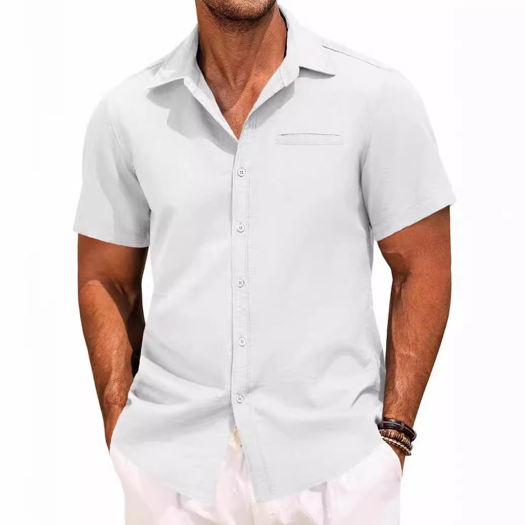 Homme Chemise Manches Courtes avec Col Classique et Poche Poitrine
