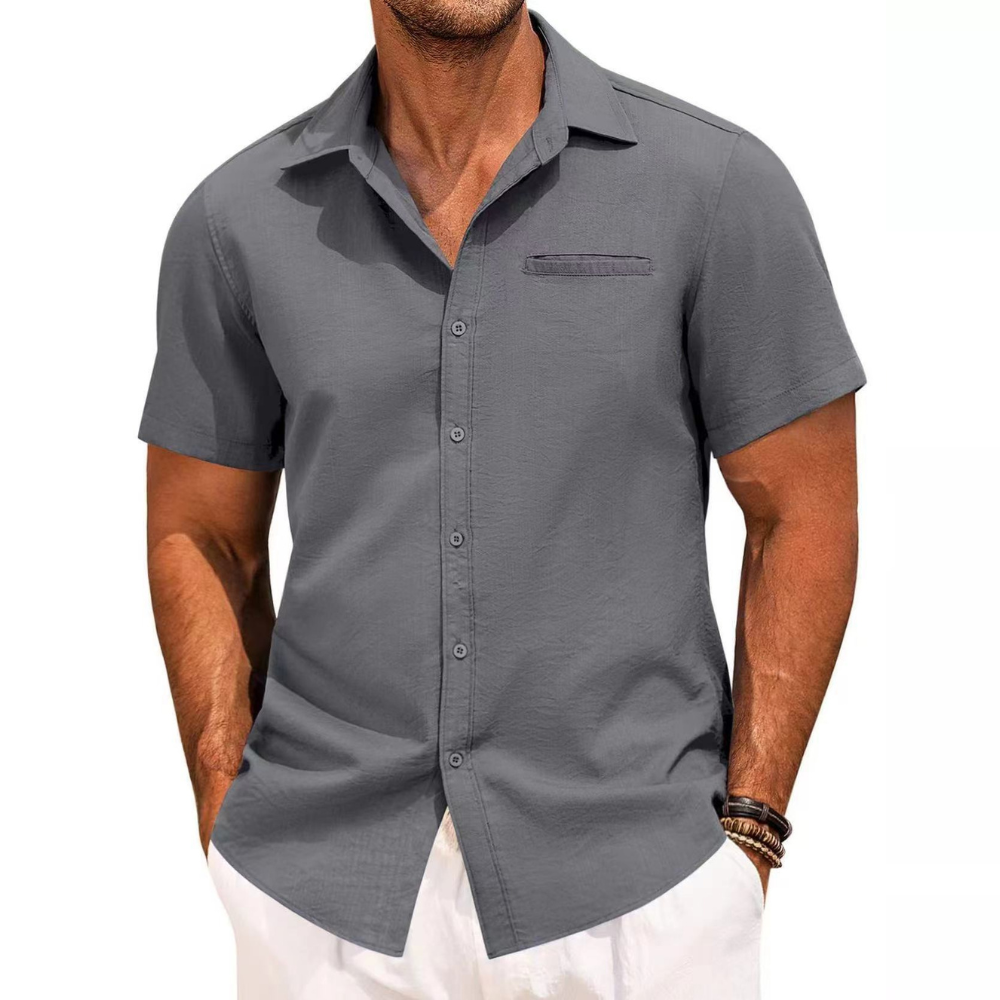 Homme Chemise Manches Courtes avec Col Classique et Poche Poitrine