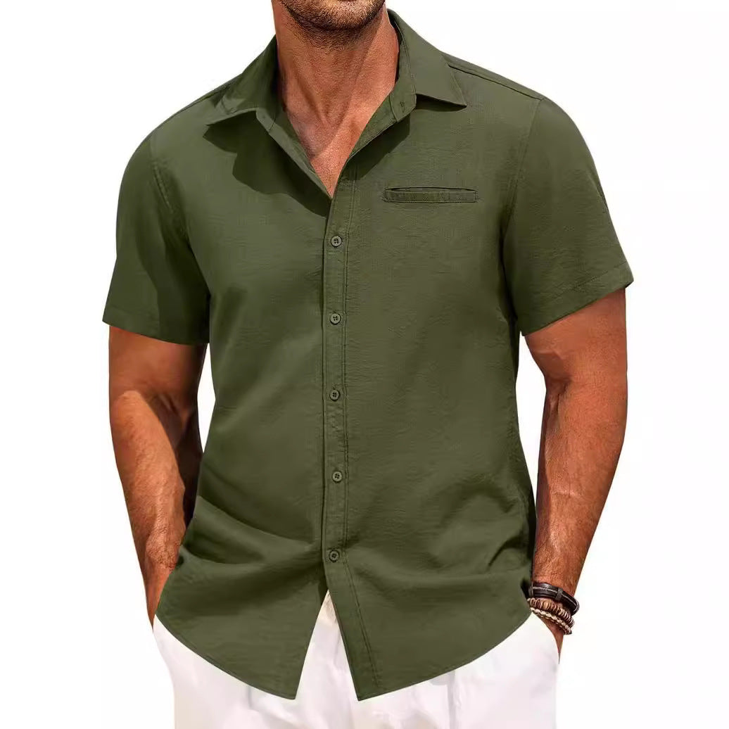 Homme Chemise Manches Courtes avec Col Classique et Poche Poitrine
