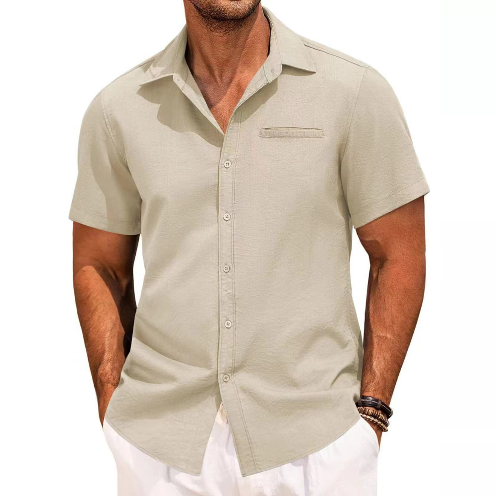 Homme Chemise Manches Courtes avec Col Classique et Poche Poitrine