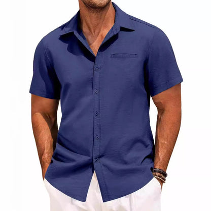 Homme Chemise Manches Courtes avec Col Classique et Poche Poitrine