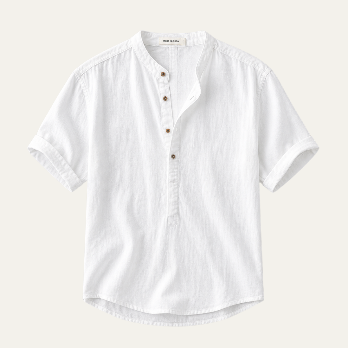 Homme Chemise Manches Courtes avec Col Mao et Boutonnage Partiel