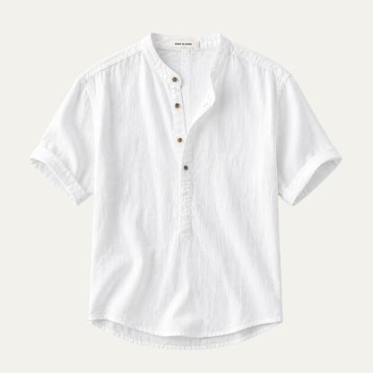 Homme Chemise Manches Courtes avec Col Mao et Boutonnage Partiel