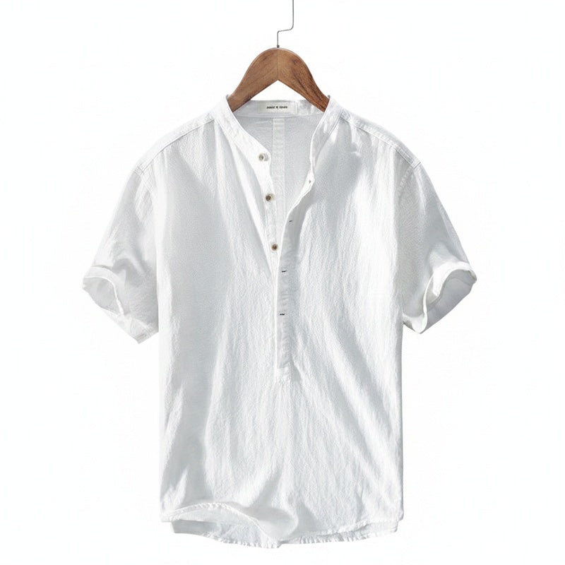 Homme Chemise Manches Courtes avec Col Mao et Boutons