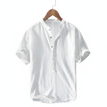 Homme Chemise Manches Courtes avec Col Mao et Boutons