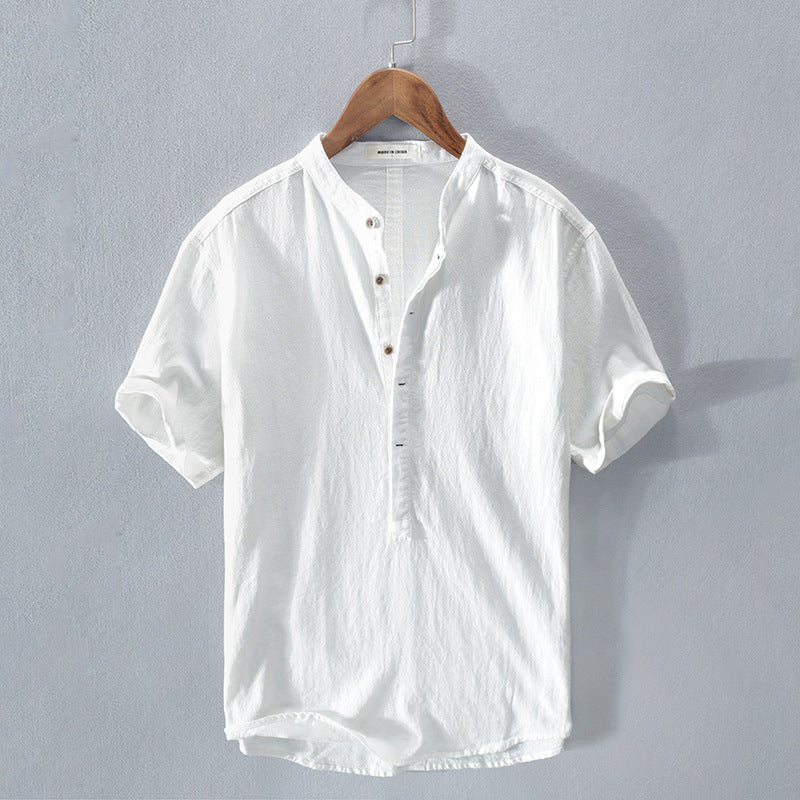 Homme Chemise Manches Courtes avec Col Mao et Boutons