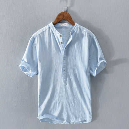 Homme Chemise Manches Courtes avec Col Mao et Boutons