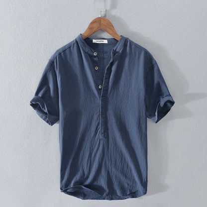 Homme Chemise Manches Courtes avec Col Mao et Boutons