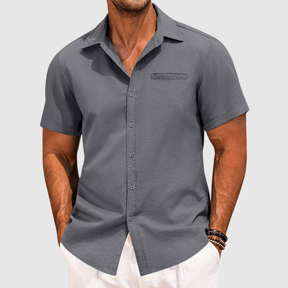 Homme Chemise Manches Courtes avec Col Ouvert et Poche Poitrine