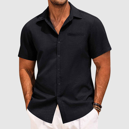Homme Chemise Manches Courtes avec Col Ouvert et Poche Poitrine