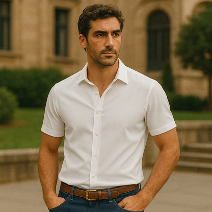Homme Chemise Manches Courtes col Classique avec Boutons et Ourlet Arrondi