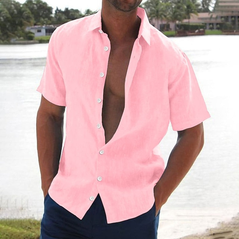 Homme Chemise Manches Courtes col Classique Coupe Droite