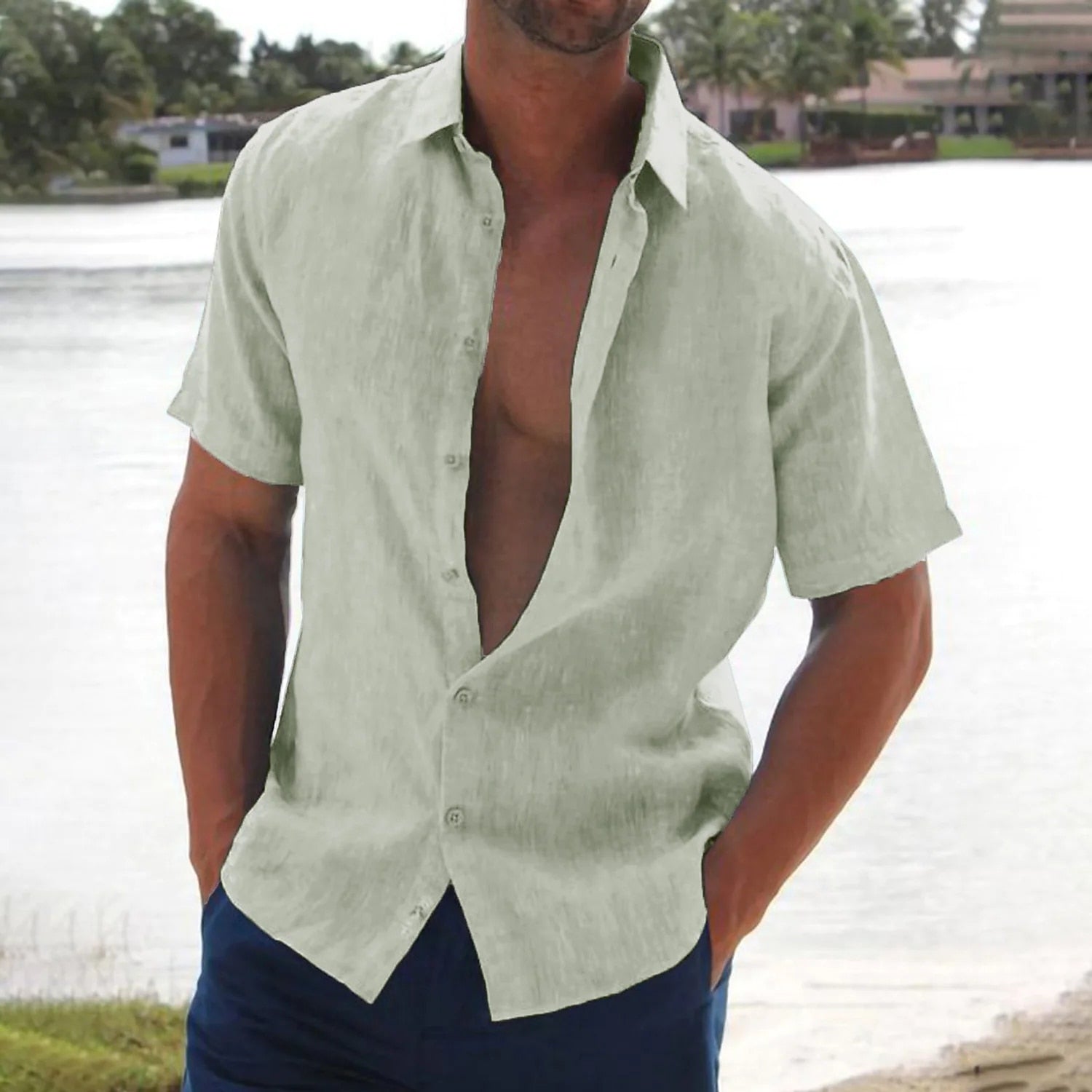 Homme Chemise Manches Courtes col Classique Coupe Droite