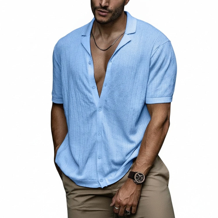 Homme Chemise Manches Courtes col Cubain avec Boutons