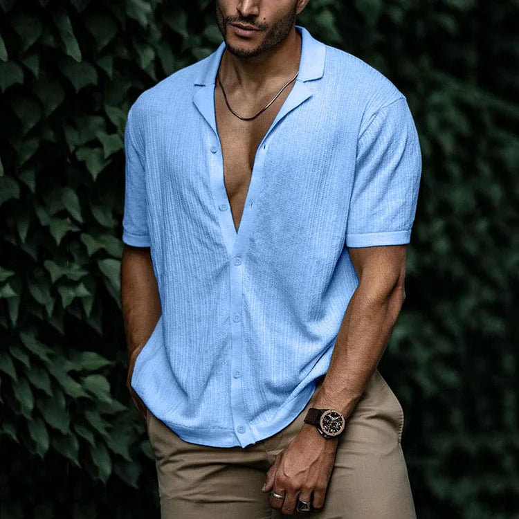 Homme Chemise Manches Courtes col Cubain avec Boutons
