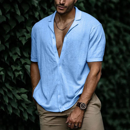 Homme Chemise Manches Courtes col Cubain avec Boutons