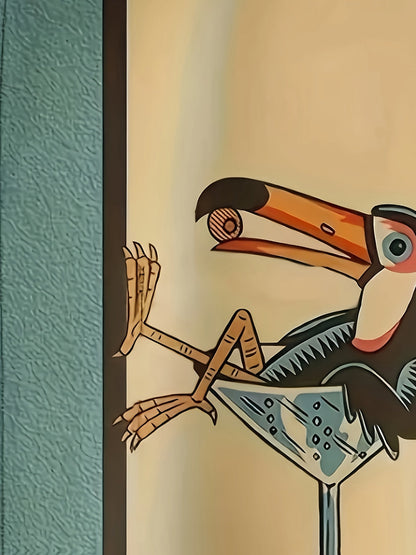Homme Chemise Manches Courtes Rétro Tropical avec Imprimé Toucan et Rayures