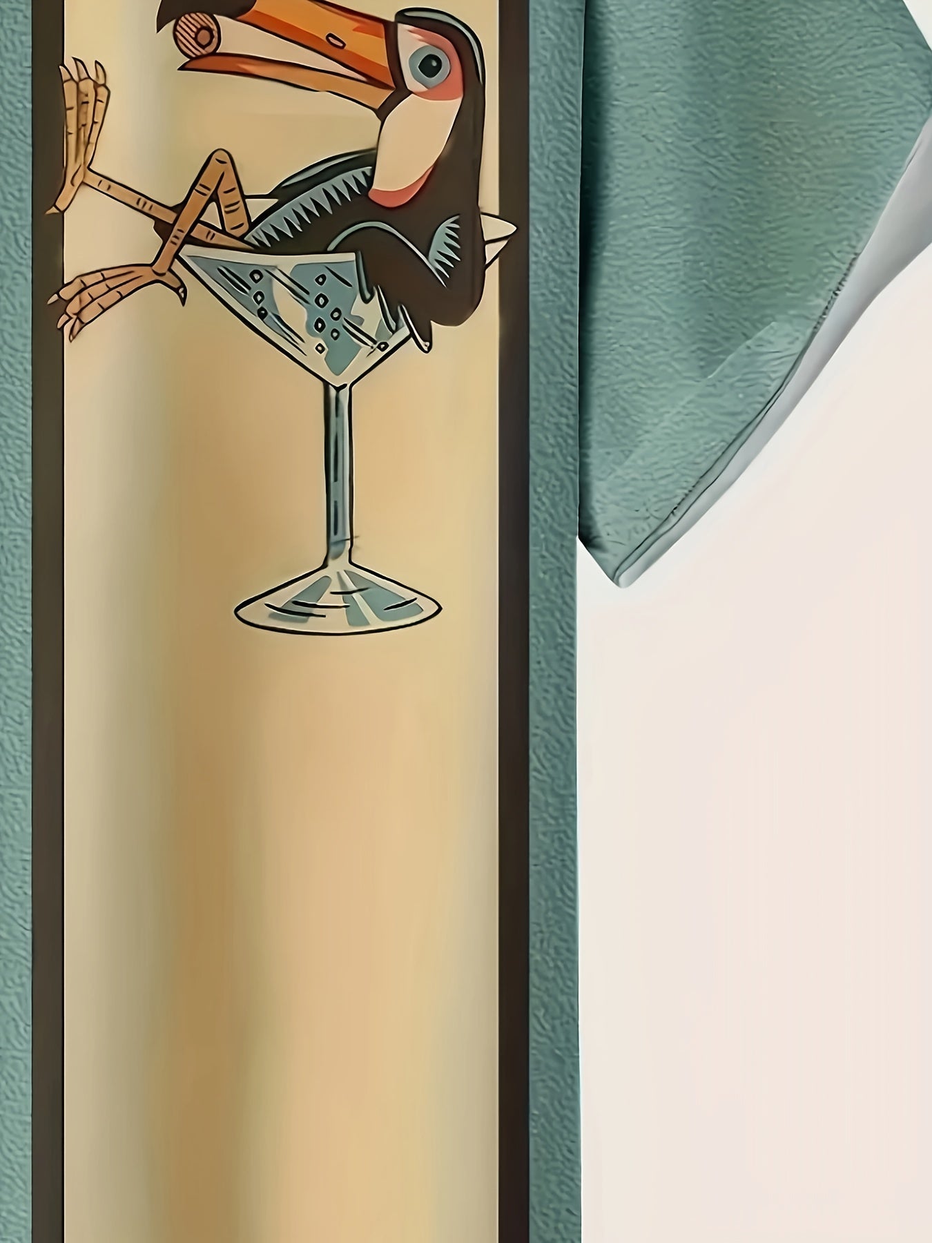Homme Chemise Manches Courtes Rétro Tropical avec Imprimé Toucan et Rayures