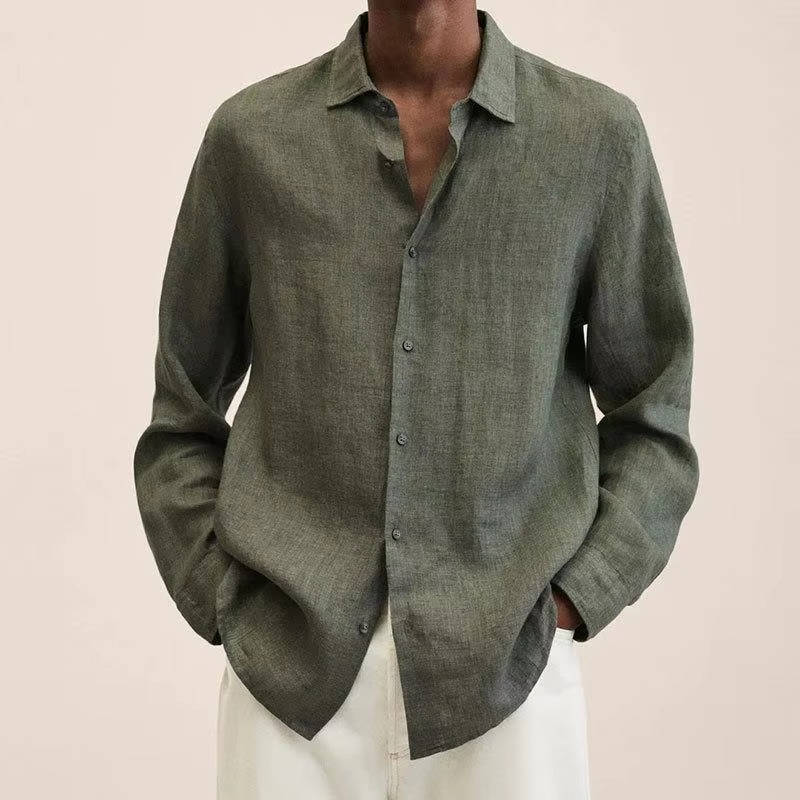 Homme Chemise Manches Longues à Col Casual et Coupe Ample