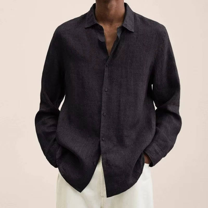 Homme Chemise Manches Longues à Col Casual et Coupe Ample