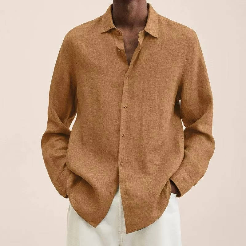 Homme Chemise Manches Longues à Col Casual et Coupe Ample