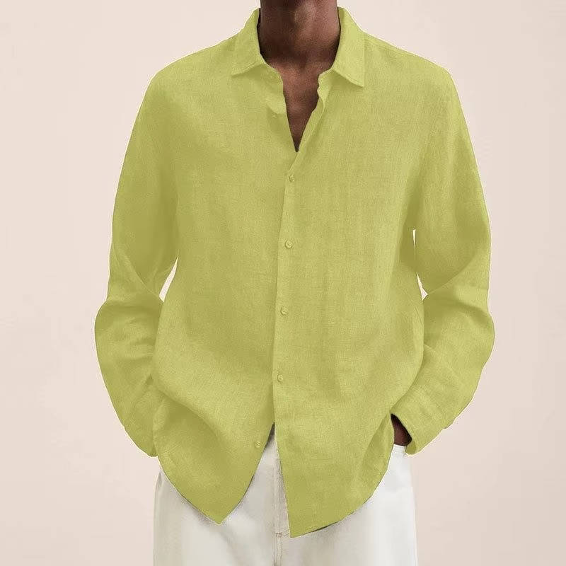 Homme Chemise Manches Longues à Col Casual et Coupe Ample