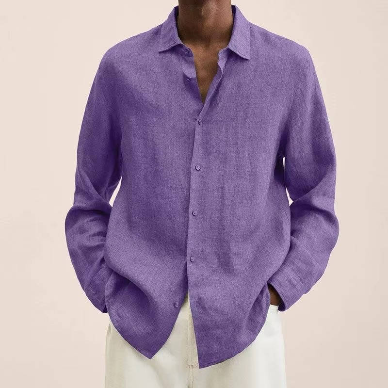 Homme Chemise Manches Longues à Col Casual et Coupe Ample