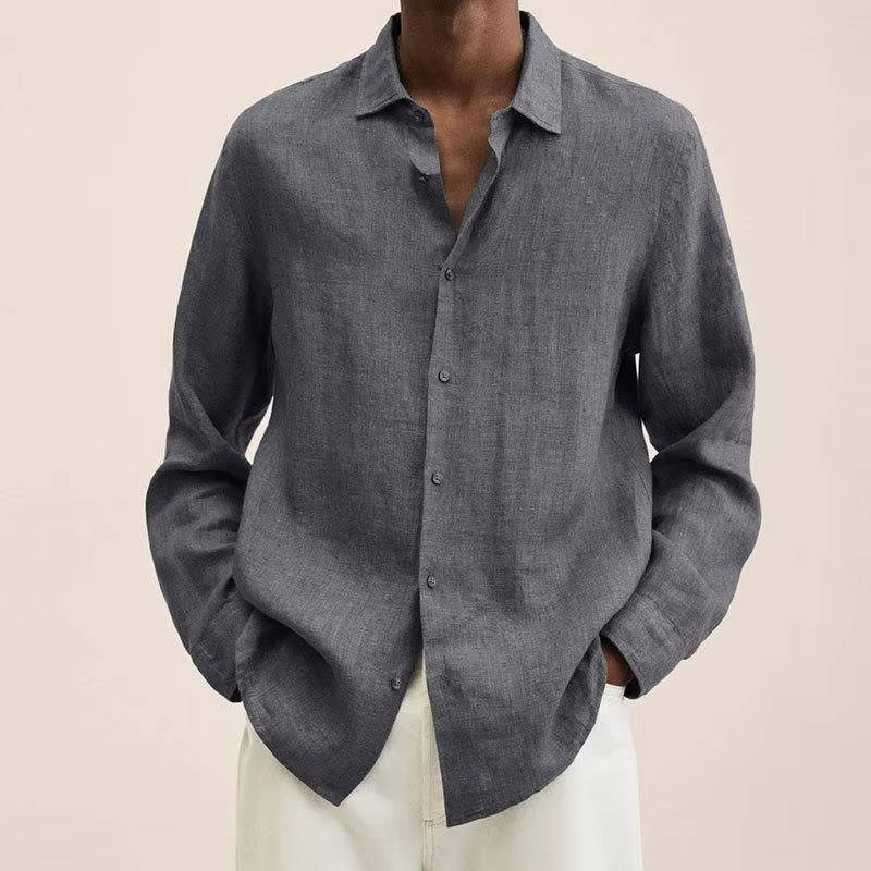 Homme Chemise Manches Longues à Col Casual et Coupe Ample