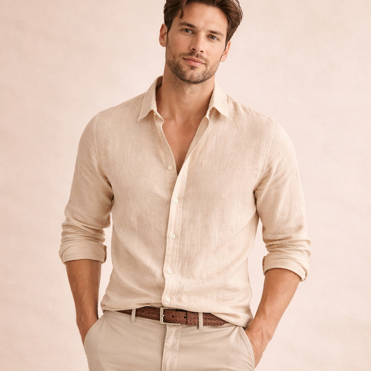 Homme Chemise Manches Longues à Col Classique et Boutonnage Devant Relaxed Fit