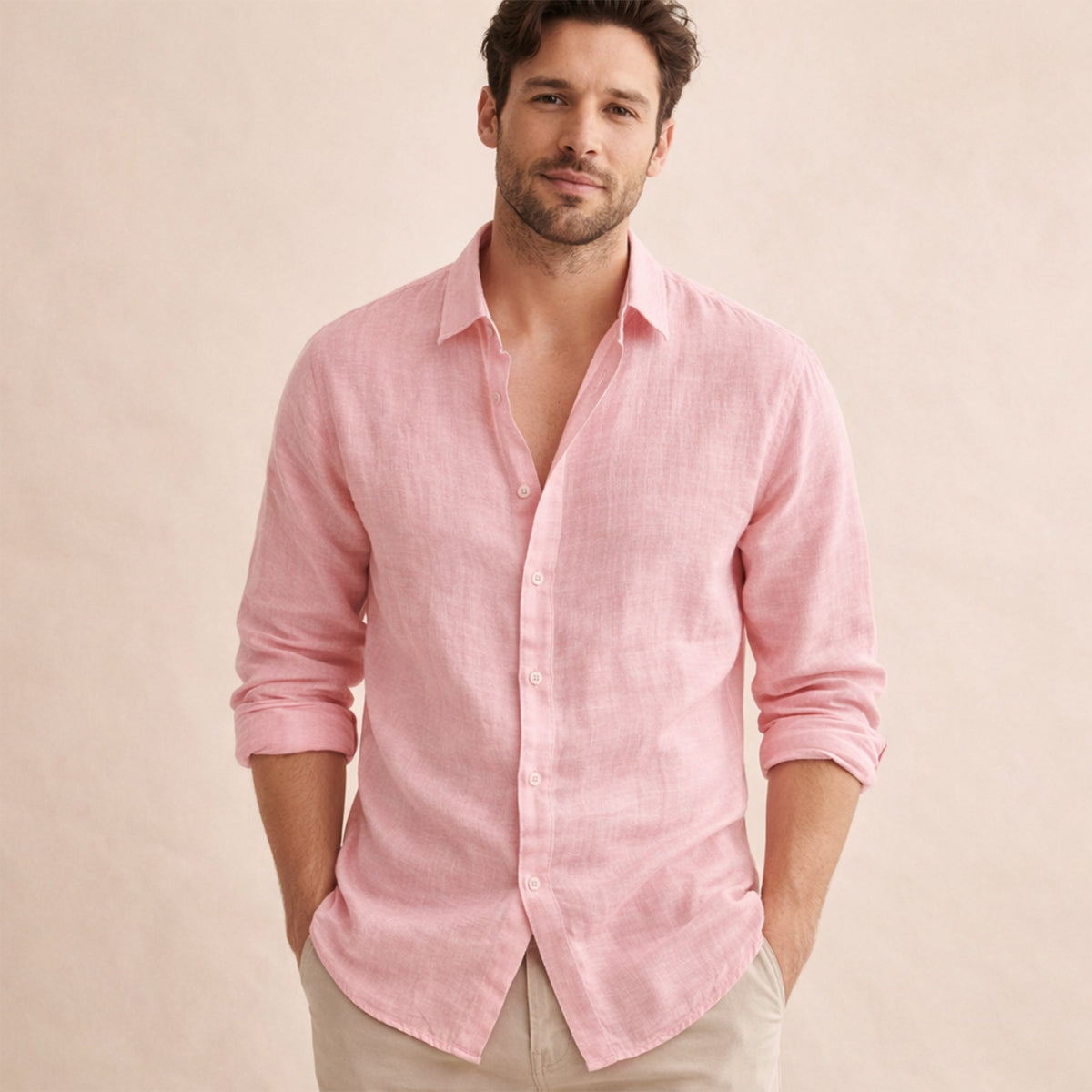 Homme Chemise Manches Longues à Col Classique et Boutonnage Devant Relaxed Fit