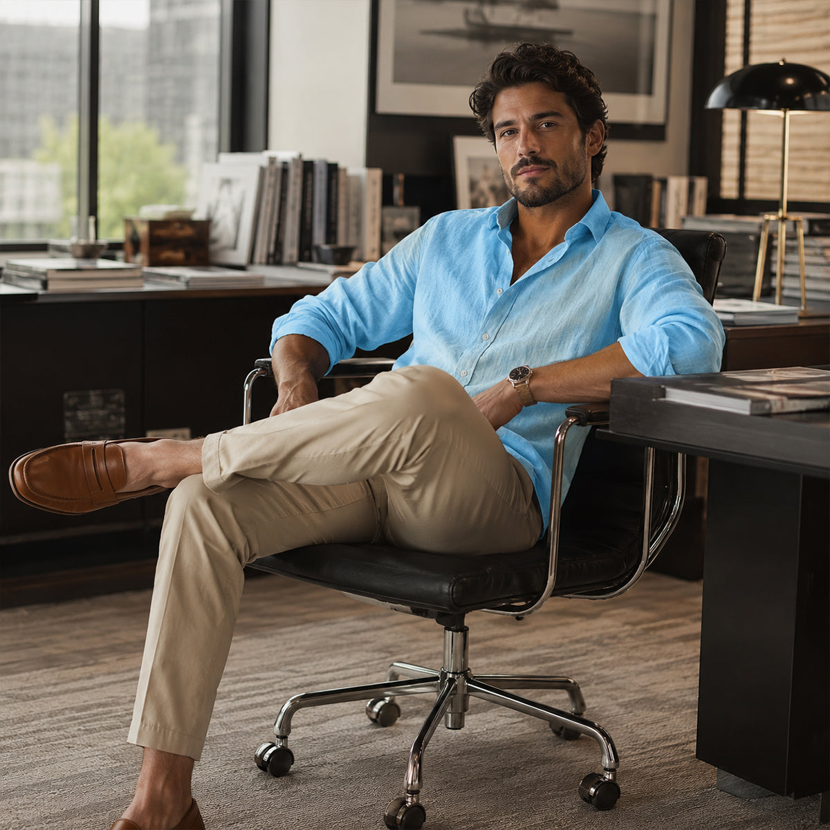 Homme Chemise Manches Longues à Col Classique et Boutons